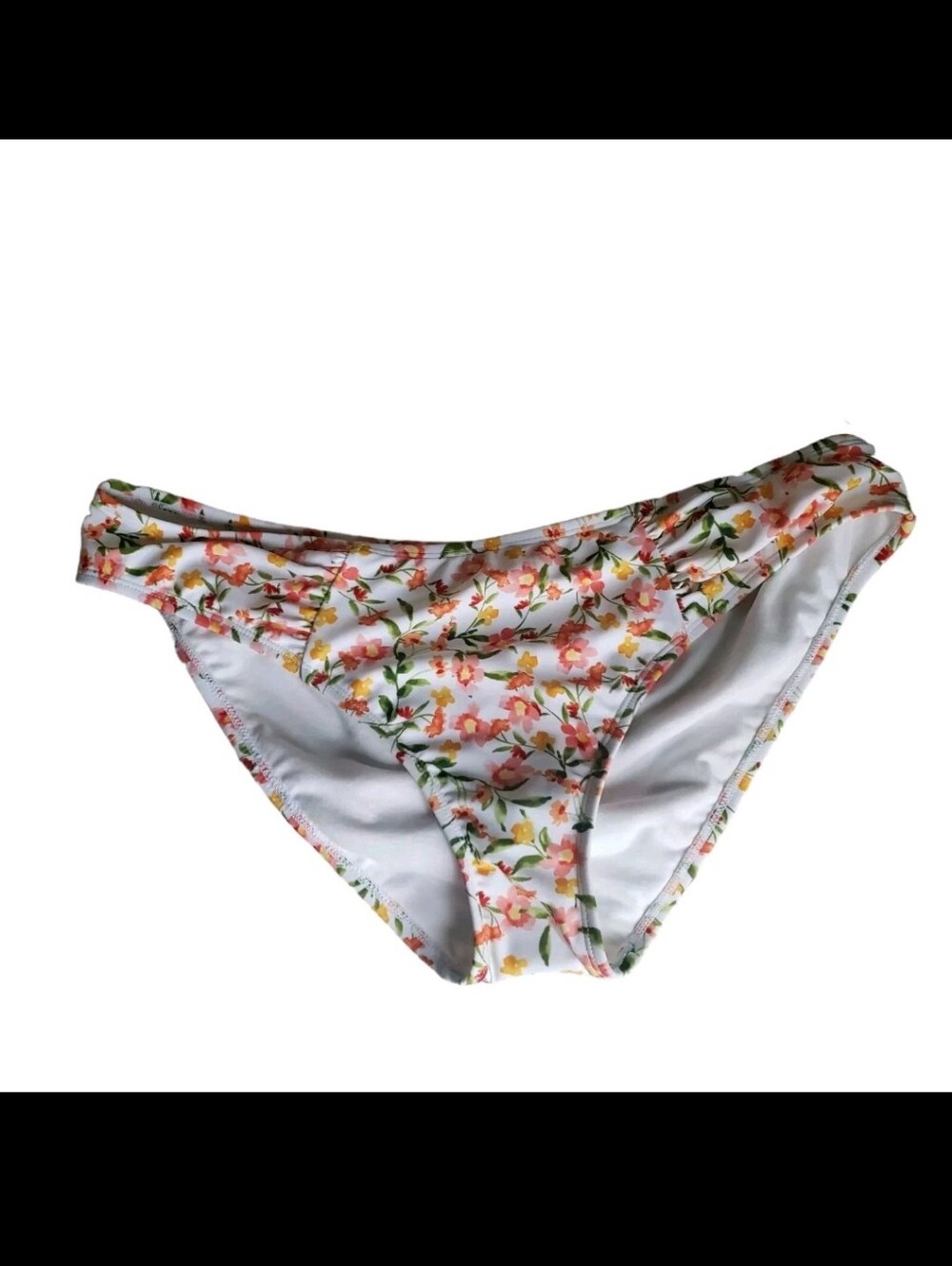Shade & Shore Womens Shirred Side Hipster Bikini Bottom Pink & Yellow Flowers XL